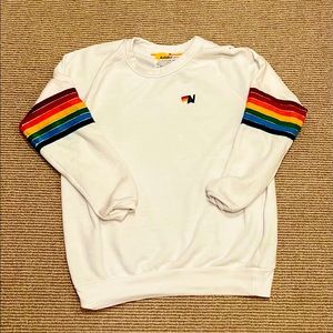 BARELY WORN! ❤️White w/Rainbow stripe❤️ AV (Aviator Nation) Crewneck